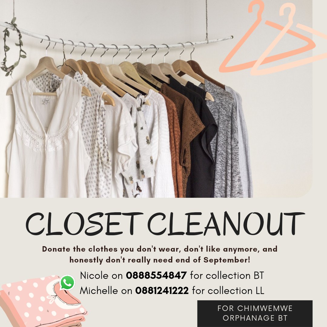 YouKnowNicole's tweet photo. We all have clothes we don't wear anymore, don't like, and don't need. I'm running a #closetcleanup to donate clothes to Chimwemwe Orphanage in Domasi, they have 40 kids between 7-16 years old, boys and girls, your clothes will help!
RT please 🙇🏿♀️ https://t.co/8Gh1ViY7My