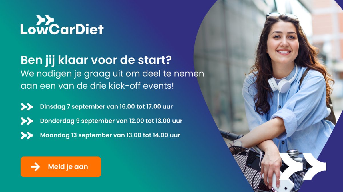 🚲 Wil je je goed voorbereiden op het #LowCarDiet? Meld je aan voor het online kick-off event! Een leuke en interactieve quiz met als prijs extra coins! 

 📆 Welke datum kies jij?

Vraag naar de deelnamelink bij je teamcaptain!