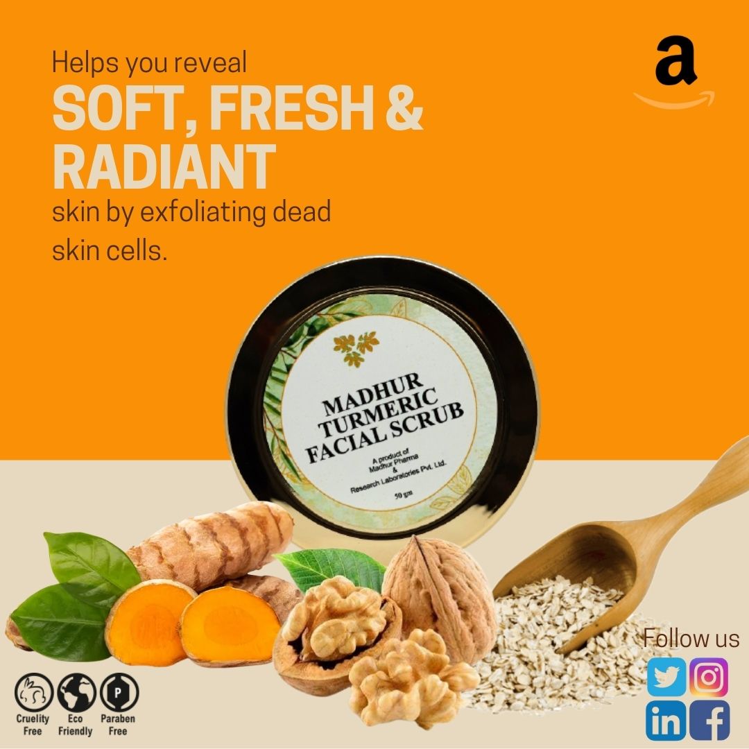 MadhurPharma's tweet photo. Madhur Turmeric Facial Scrub is now available on #Amazon to help you reveal #soft #fresh &amp; #radiantskin. Buy now at https://t.co/1qjcSvooRX &amp; avail exclusive #BOGO #buyonegetonefree offer. #turmericbenefits #ayurveda #naturalbeauty #turmeric #herbalproducts #celebratingnature https://t.co/17b22XFTFi