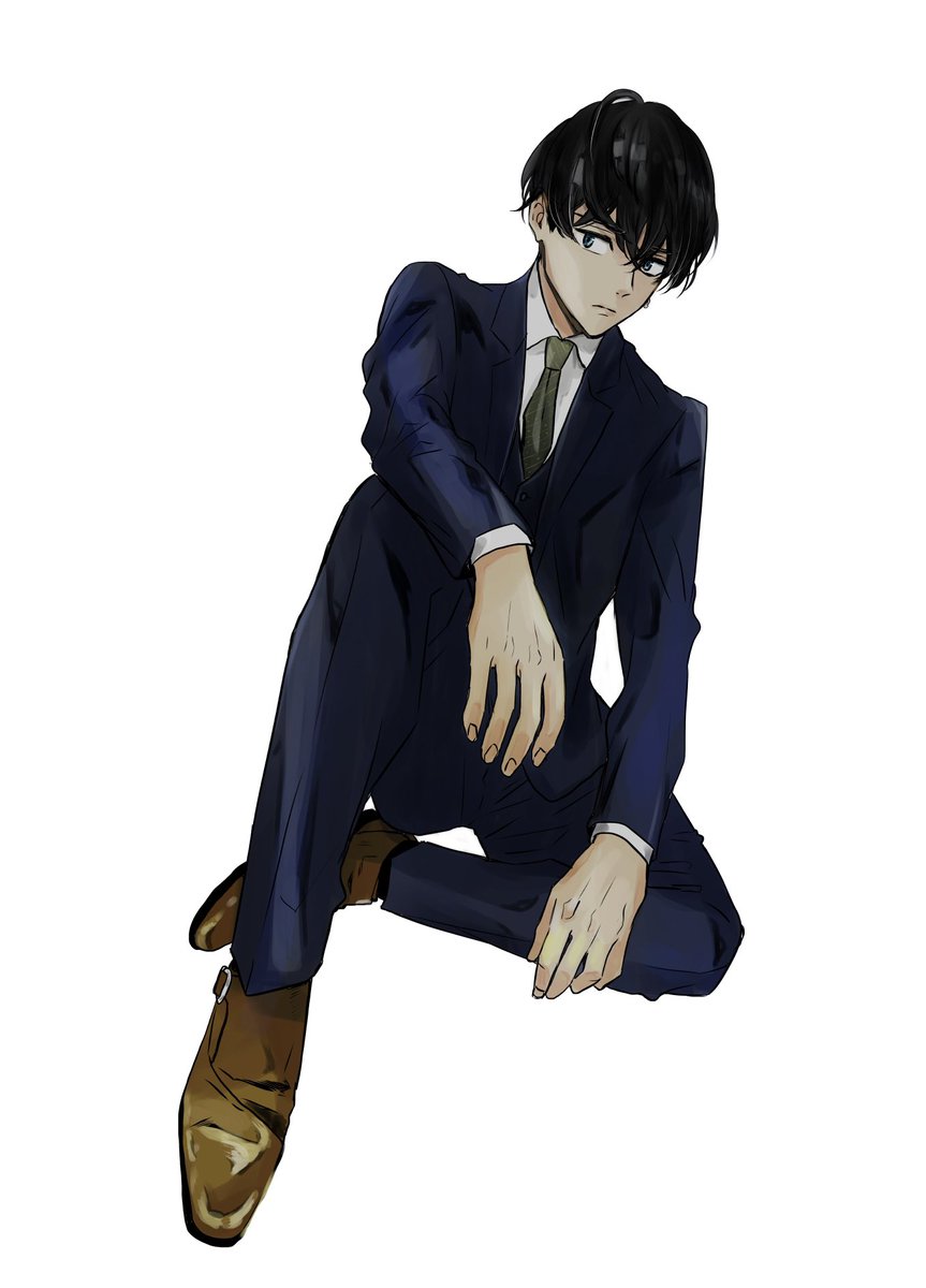 1boy male focus solo formal necktie suit black hair  illustration images