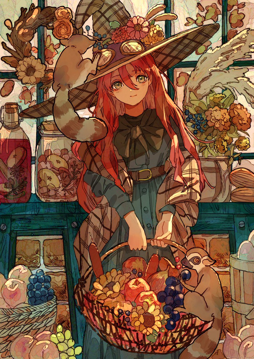 1girl hat witch hat long hair food fruit flower  illustration images