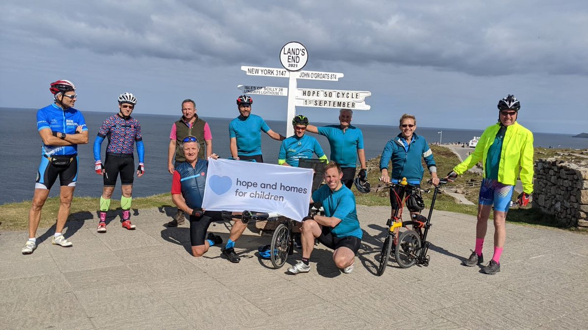 HopeandHomes's tweet photo. Well done to the @Hope50CC cyclists who reached Lands End yesterday! The journey is raising funds to support our work in Ukraine and help us to provide a loving home for every child. #TheHope50Cycle https://t.co/c3Fx9bJ2Be