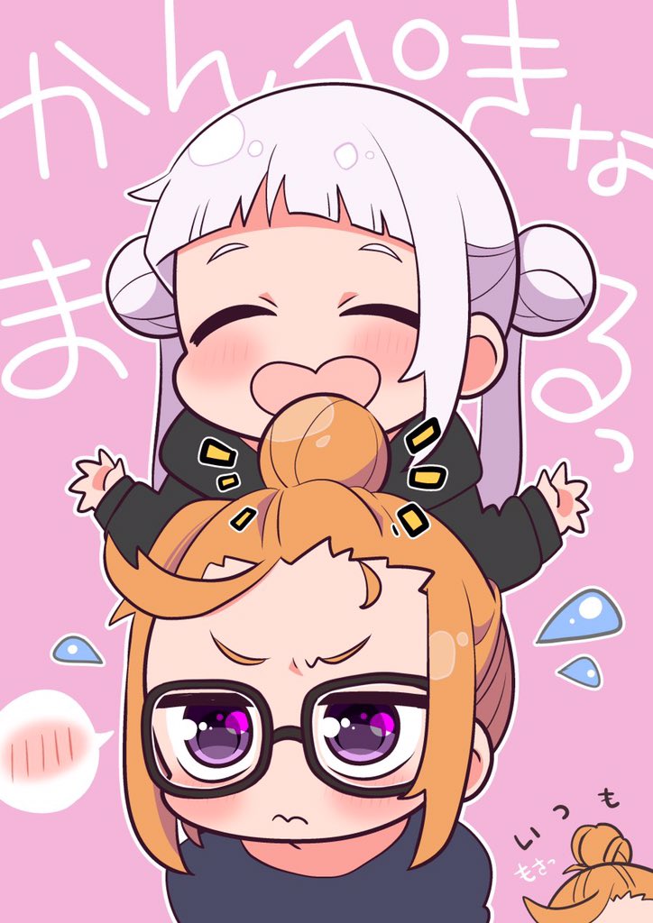 shibuya kanon multiple girls hair bun glasses purple eyes orange hair white hair double bun  illustration images