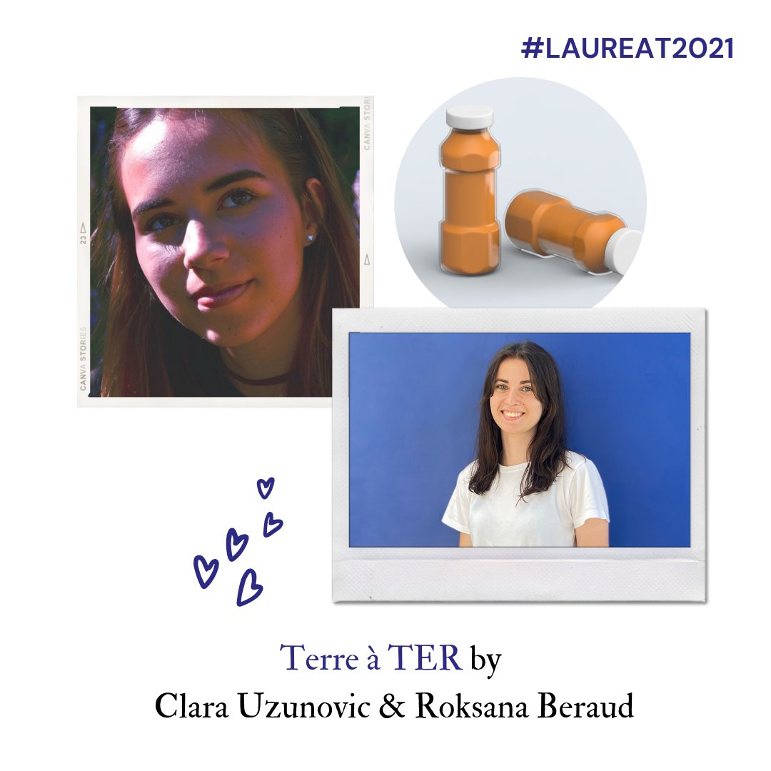 Clara Uzunovic &amp; Roksana Beraud ont reçu le prix coup de ❤ de Laura Cambon, marraine des #vda2021, avec leur projet Terre à Ter. Il répond à un besoin simple : se désaltérer le temps d'un trajet en réduisant sa production de déchet ♻ #concoursdesign #verre #glass #verallia