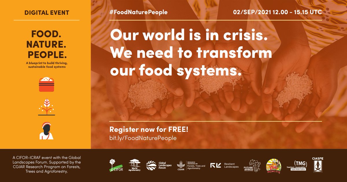 Here for this conversation today At #FoodNaturePeople, a digital event by @CIFOR-@ICRAF and partners will present solutions to tackle the #foodsystem crisis and increase equitable access to the nutrient-rich food

#EnablingSustainability

bit.ly/FoodNaturePeop…