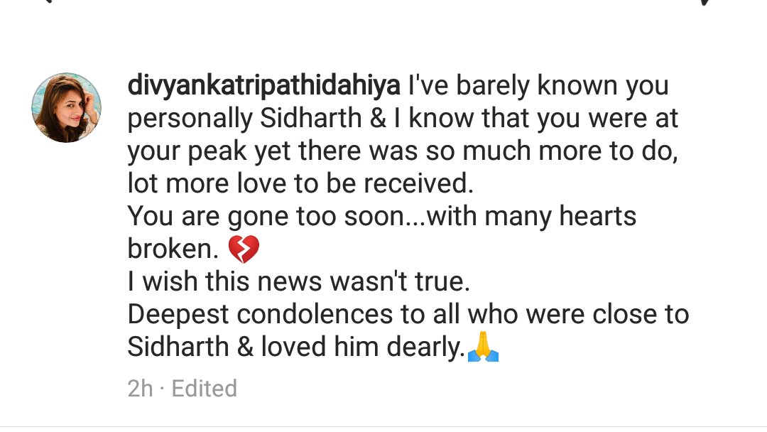 Celebs_Gallery's tweet photo. #DivyankaTripathiDahiya condolences to #SiddharthShukla 

#BigBoss13 #BalikaVadhu #SidNaaz #SidHeart #HeartAttack https://t.co/teq90h6xHf