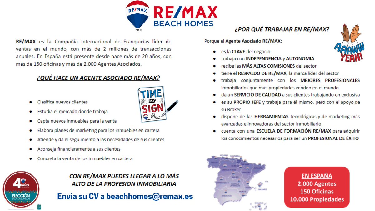 remaxBeachHomes's tweet photo. ¿Quieres trabajar con los mejores #profesionales del sector #inmobiliario, en la empresa que más propiedades vende en el mundo, y ganar las máximas comisiones del sector? #ofertaempleo #empleoalicante #orihuelacosta #uneteanosotros https://t.co/b4WnkI10Iz