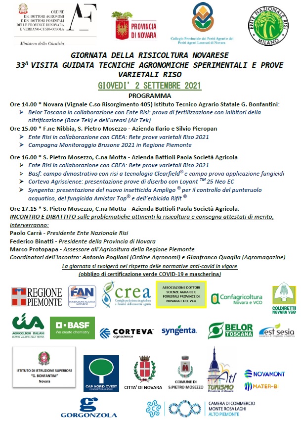 𝗚𝗶𝗼𝗿𝗻𝗮𝘁𝗮 𝗱𝗲𝗹𝗹𝗮 𝗿𝗶𝘀𝗶𝗰𝗼𝗹𝘁𝘂𝗿𝗮 𝗻𝗼𝘃𝗮𝗿𝗲𝘀𝗲 𝟮𝟬𝟮𝟭
📅2 settembre 2021
⏰ dalle 14.00

🟢L’accesso è consentito solo con il Green Pass.

#estsesia #enterisi #giornatadellarisicoltura #riso