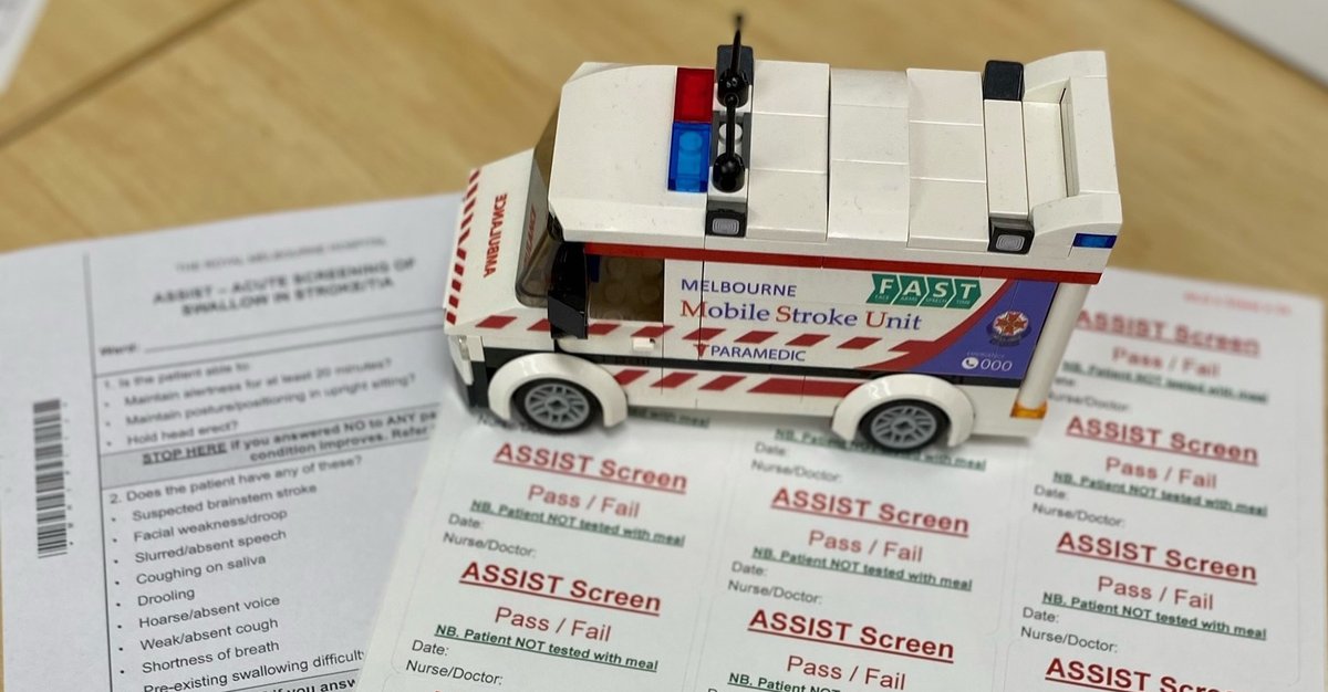 Dysphagia is a big complication risk in #stroke, yet only 20% of patients get a swallow screen within 4 hrs of hospital arrival. The #MobileStrokeUnit is tackling this by performing swallow screens on-board &amp; giving eligible patients dual antiplatelets. <a href="/NurseResearch/">Sandy Middleton</a> <a href="/strokefdn/">Stroke Foundation</a>