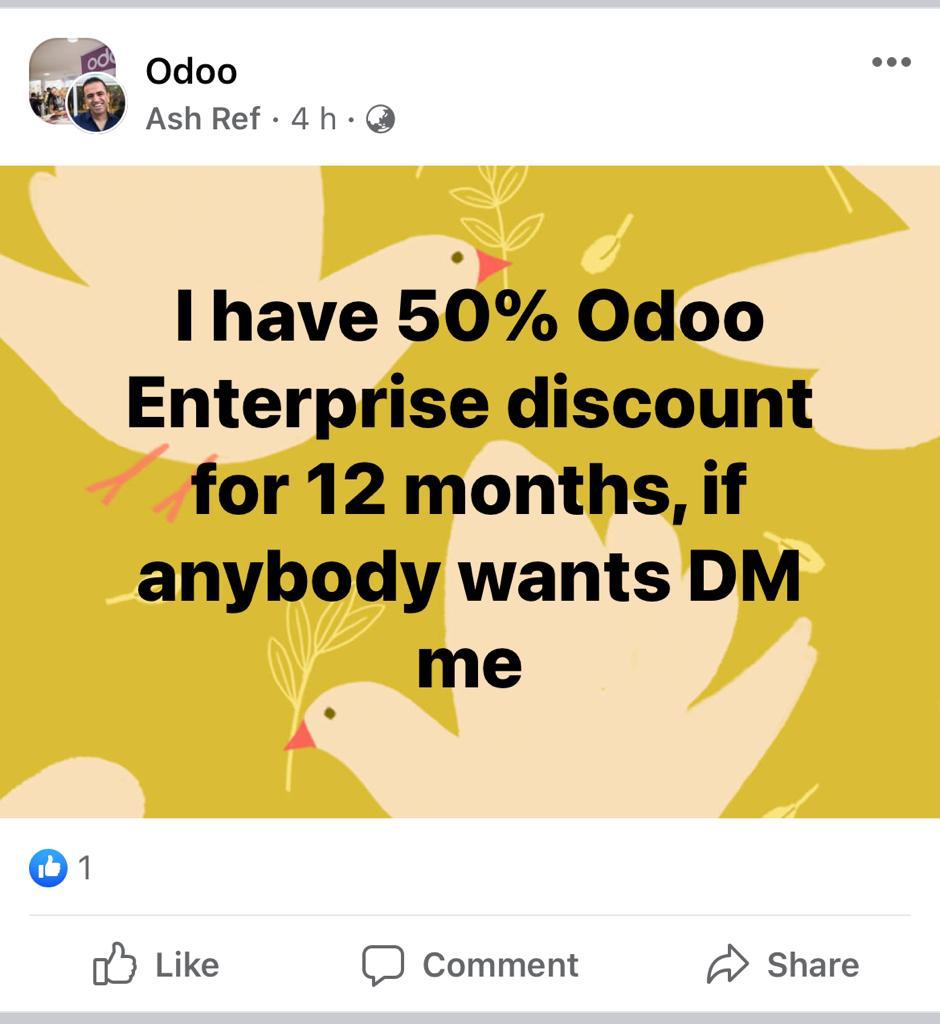 SI_Momin's tweet photo. Interesting Proposal from @EsrefDurna ! As a Gold partner we don't get such offers ! what is the criteria for getting 50% discount @fpodoo #odoo15 https://t.co/pC5EvxO2c6