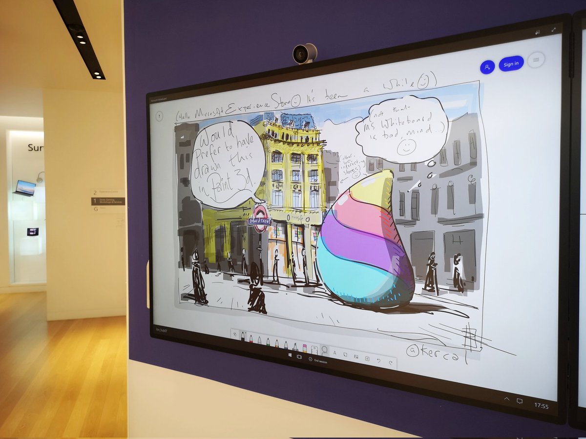 Kercal's tweet photo. Bit of #throwback bit of #nowback:
First day back in London in nearly two years and after the booked event I was VERY KEEN to head back to the #microsoftexperiencentre. Was a lovely eve of drawing and catch ups. Huge smile.
@clarebarclay @Surface @panos_panay #TBT https://t.co/7UBRa0p1EA