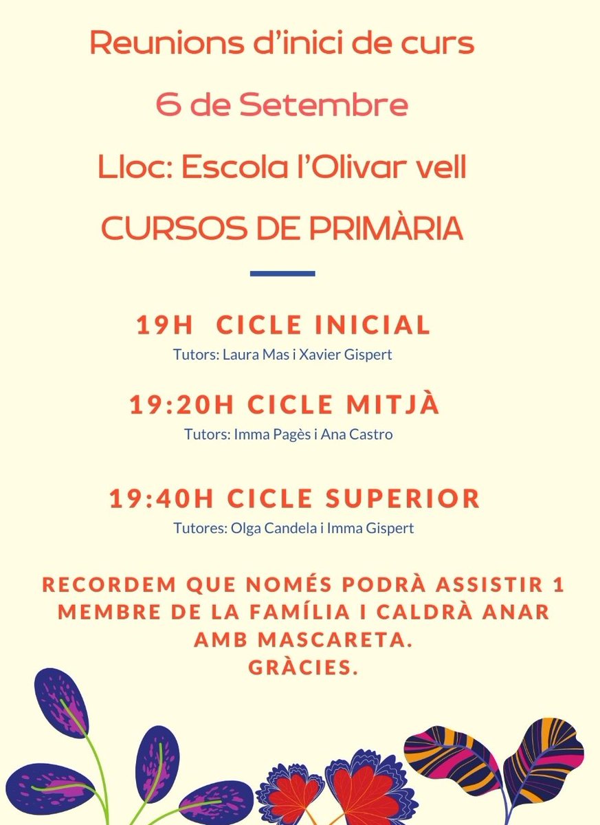 olivarvell's tweet photo. Reunions d'inici de curs, primària https://t.co/l225d7VIq0