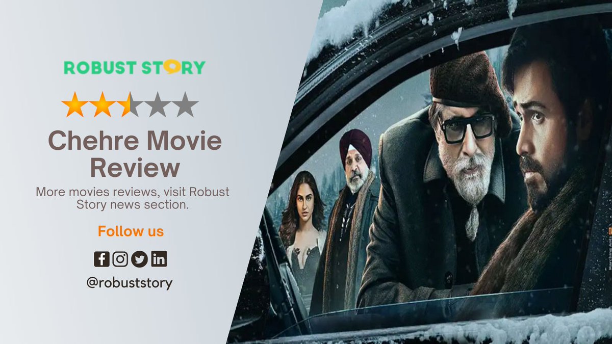 RobustStory's tweet photo. Finally Bollywood is back at the theatres with all Covid19 protocols in place!
@emraanhashmi  and @SrBachchan starrer, Chehre, is one such movie that has been anticipated for a long time.

#amitabhbachchan #emraanhashmi #chehremoviereview #latestbollywoodmovie #thursdaythought https://t.co/BW8B4gMfdJ