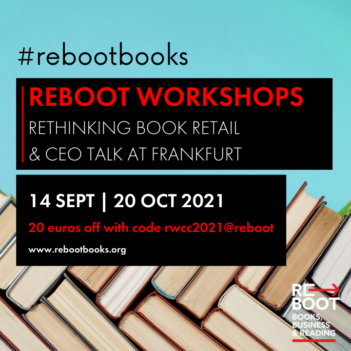 rebootbooks's tweet photo. Anyone in for the next #ReBoot #Books #debate? >> "#ReThinking Book #Retail" is the focus on Tuesday 14 SEPT 2021, 14.00 to 16.00 CET / 8.00am to https://t.co/YA57jg8F2C EST.
Get your pass for just 49 EUR (instead of 69) with promo code rwcc2021@reboot at https://t.co/VkiOjabMmz https://t.co/IUKq80BjWi