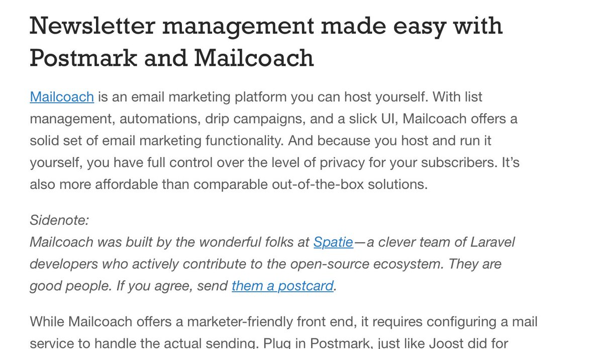 freekmurze's tweet photo. Here’s a nice story by @postmarkapp on how @FreddyFeedback uses @getmailcoach for marketing mails.
https://t.co/MsRXWeg9SP
#php #laravel https://t.co/g2XJMgdxkV