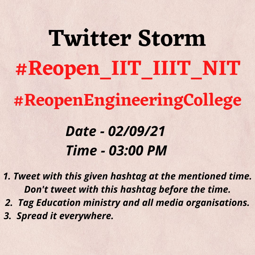 RahulKu17036460's tweet photo. Please support this tag to raise our voice loudly to open the engineering colleges. We can't pay our future on the name of covid @EduMinOfIndia
#Reopen_IIT_IIIT_NIT
#ReopenEngineeringCollege https://t.co/NbeVi5YzRz