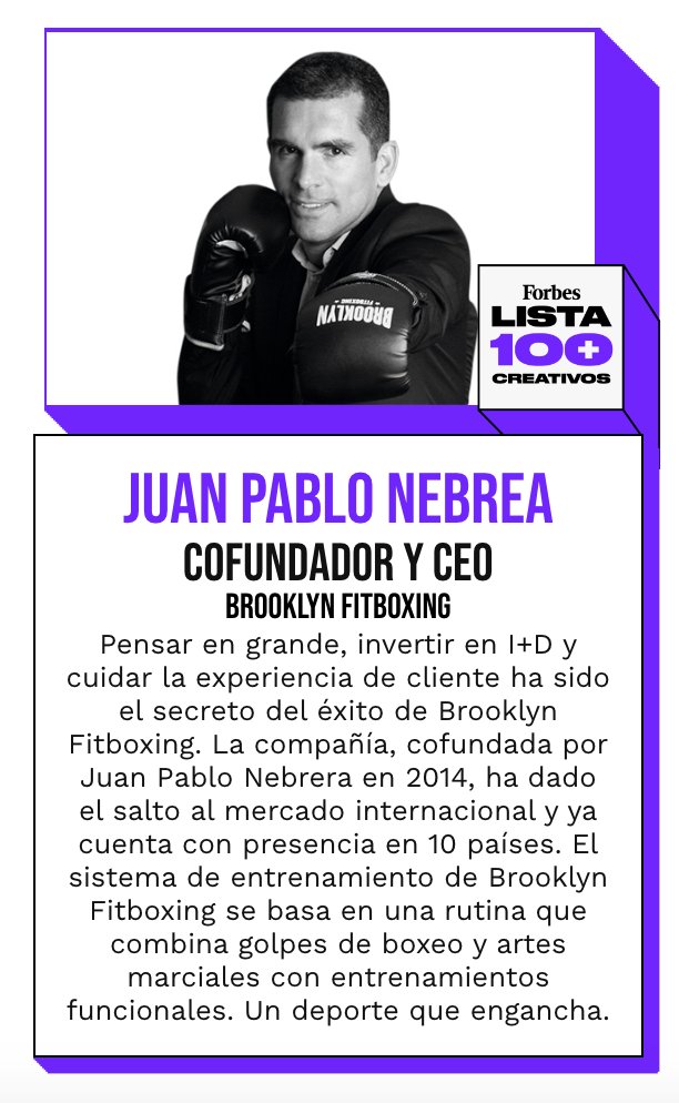 BrooklynFitbox's tweet photo. Very proud of our CEO Juan Pablo Nebrera, of his contagious way of seeing the world differently.He has managed to create a unique way of training and gather around him a team that shares this vision. Congratulations to Pablo and the rest of the members of this Forbes https://t.co/PWlp4Gnh7h