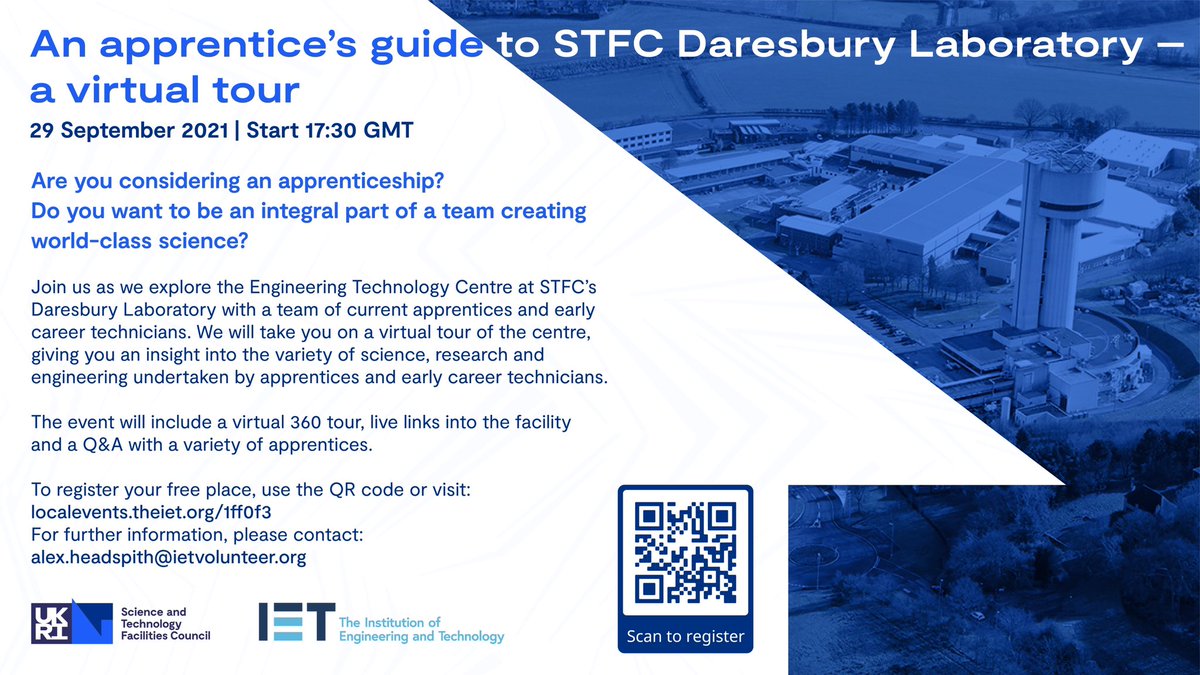 iet_mwc's tweet photo. 🔥 New Event Alert🔥

We are pleased to announce a new virtual tour of the STFC Daresbury Laboratory happening on the 29th of September 2021!

Link in our bio for registration! https://t.co/kZmGu1SJE9