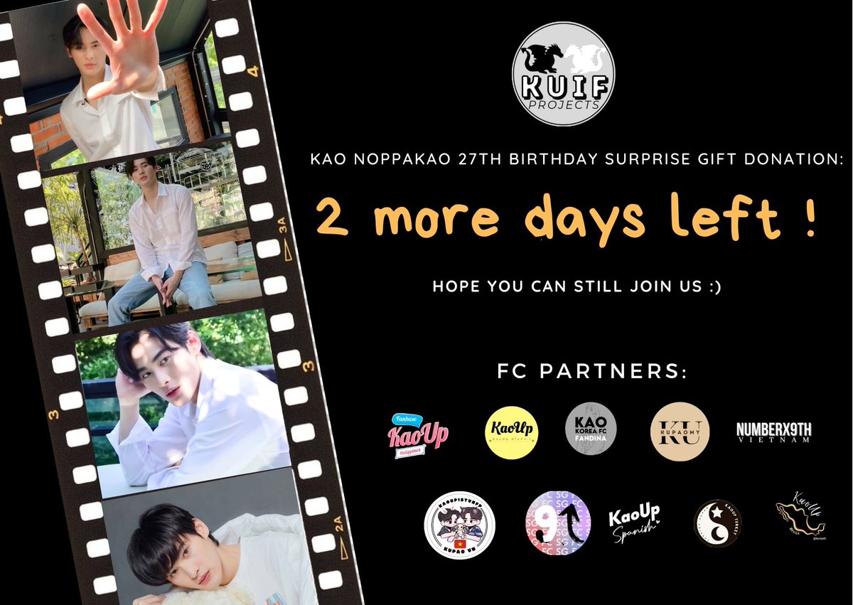 KUIntlFansproj's tweet photo. 2 DAYS left before the donation cut-off!

(Cut-off: Sept 4) 

You can still make your donation for Kao's Birthday Gift Surprise Project.
For those who wish to donate, please fill-out the Google Form: https://t.co/WR70T8PWG8

#KaoBdayGiftSurprise
#ProjectHBDKaoNoppakao
#number_9th https://t.co/PfBqqL7WFg