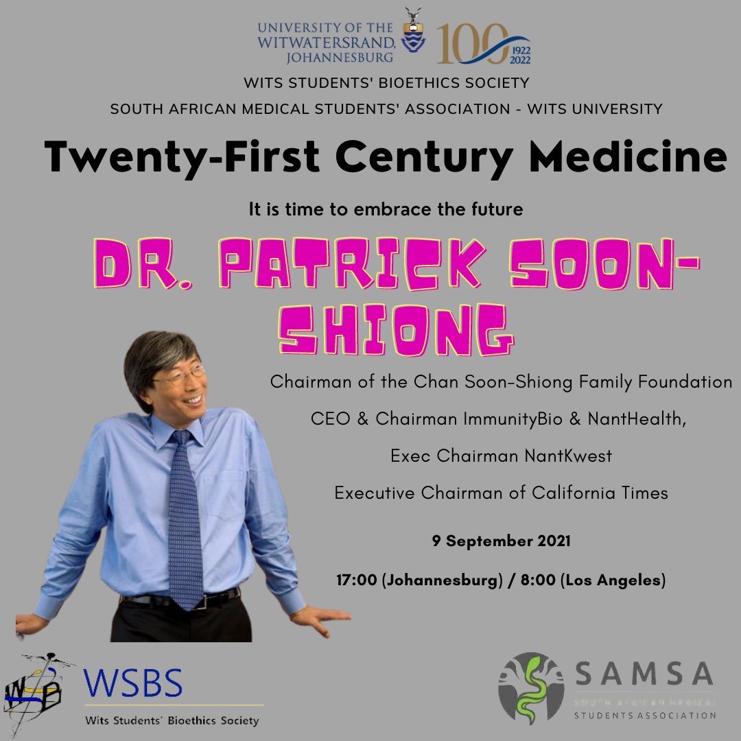 BioethicsSoc's tweet photo. The Wits Students' Bioethics Society and the South African Medical Students' Association are excited to introduce our lecture entitled: "Twenty-First Century Medicine, It is time to embrace the future".💉
 
RSVP using the link in our bio. We look forward to seeing you there!😁 https://t.co/qtOHl8IZcz