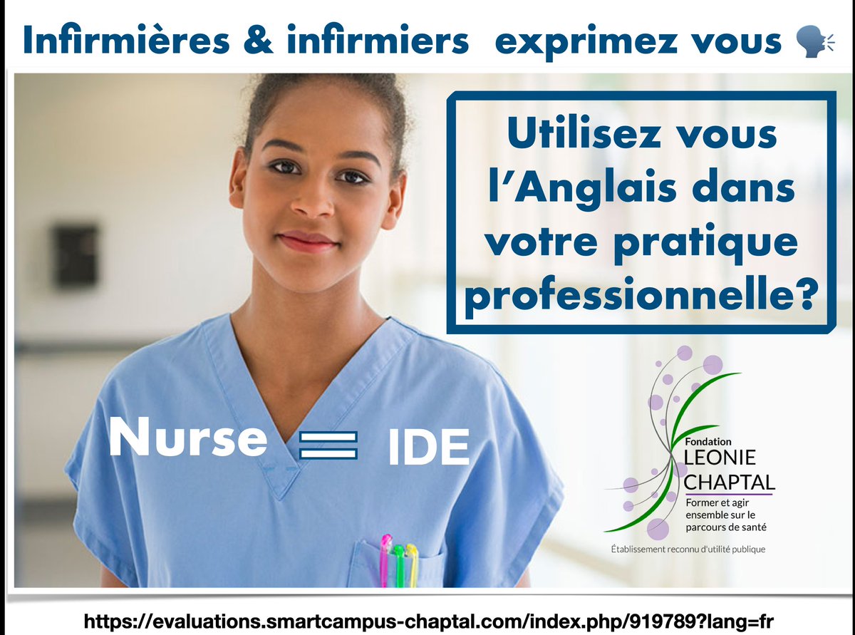 🏥Infirmiers/ères 👩‍⚕️🧑🏾‍⚕️ votre avis est précieux🗣:
Avez vous recours à l'anglais dans votre pratique en France🇫🇷 et en Europe🇪🇺? #Infirmiers #Anglais #SOINS#
evaluations.smartcampus-chaptal.com/index.php/9197…