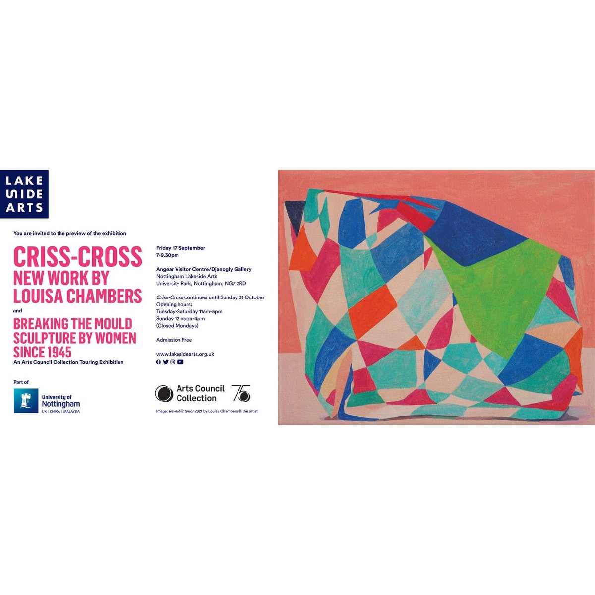 Louisa_Chambers's tweet image. My solo show Criss-Cross is opening @LakesideArts on 18th Sept-31st Oct. PV Fri 17 Sept, 7-9.30pm. Everyone is invited! 🥳🎉#painting #contemporarypainting