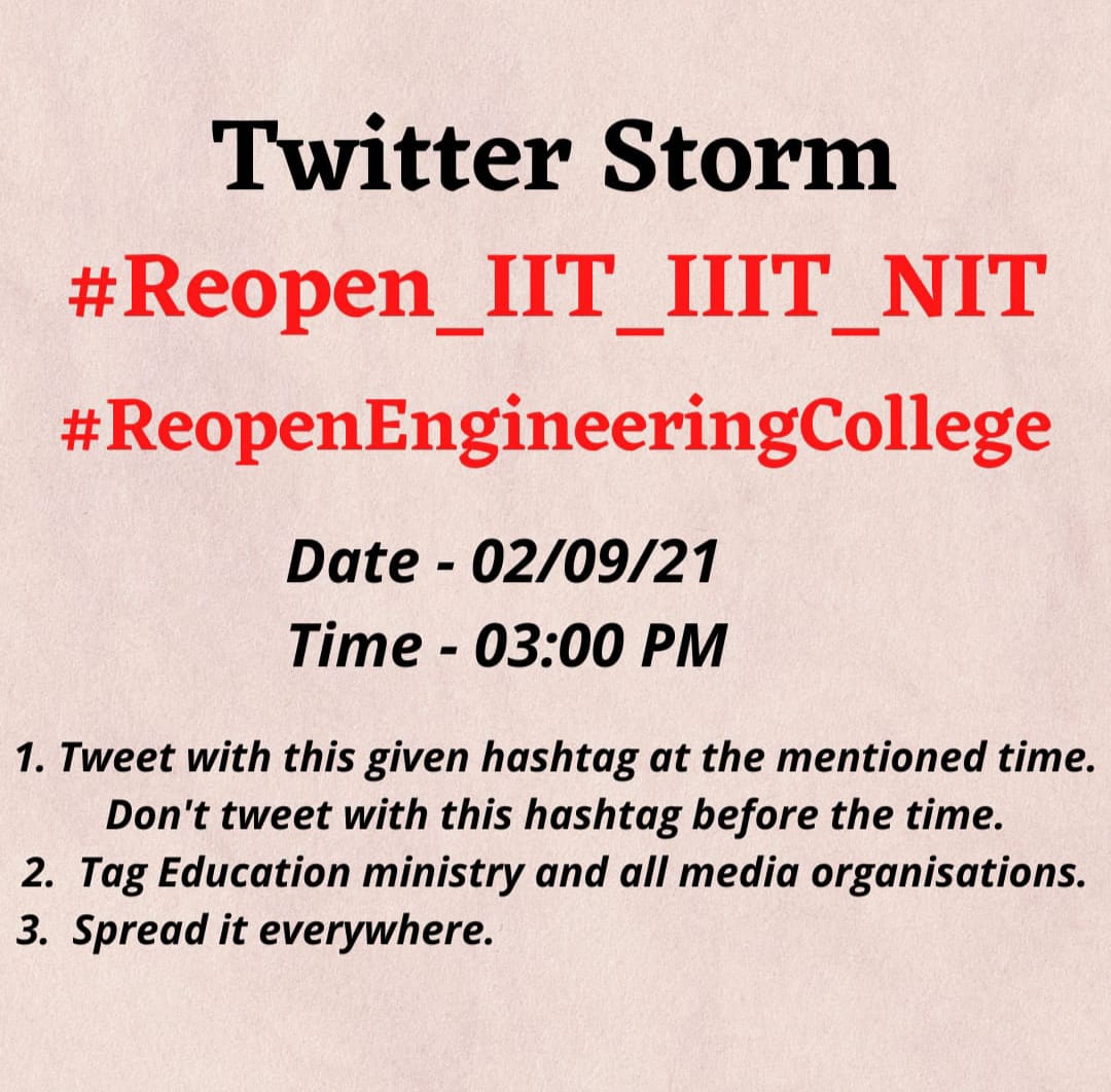 VeenaMahe's tweet photo. #Reopen_IIT_IIIT_NIT 
@narendramodi 
@EduMinOfIndia 
@i_am_an_NITian 

Since everything in the country is unlocked then college should also be reopened . It has been 1.5 years since March 2020 college are not open https://t.co/Lj3Cw3DQ0f