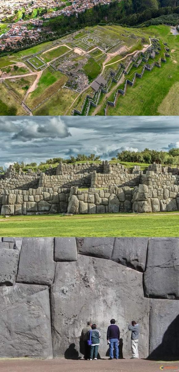 The 15th century Incan Sacsayhuamán citadel in Cusco, Peru. The huge stones, used in the construction of its massive terrace drystack walls (no mortar), can weight up to almost 200 tons, and are so closely spaced that a piece of paper will not fit between many of them.