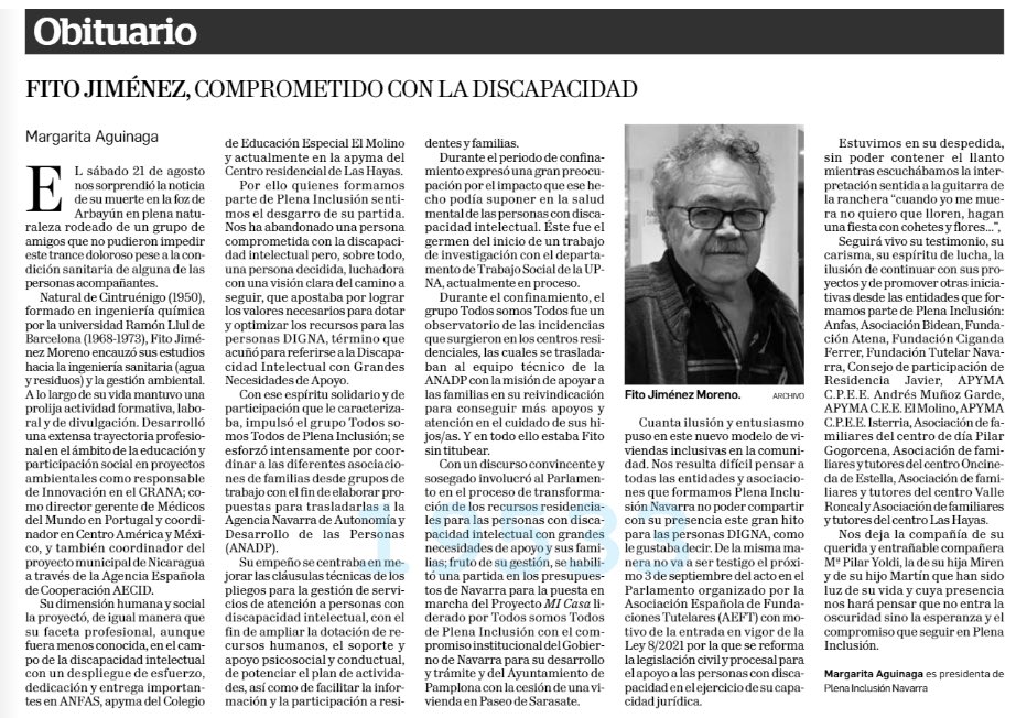 PlenaNavarra's tweet photo. Te echaremos de menos Fito.Goian bego.Beti arte Fito.
Margarita Aguinaga-Presidenta de @PlenaNavarra , recoge nuestro recuerdo en este obituario en @DiariodeNavarra 
https://t.co/jZmavJkEBE https://t.co/gxAVEJ06yk