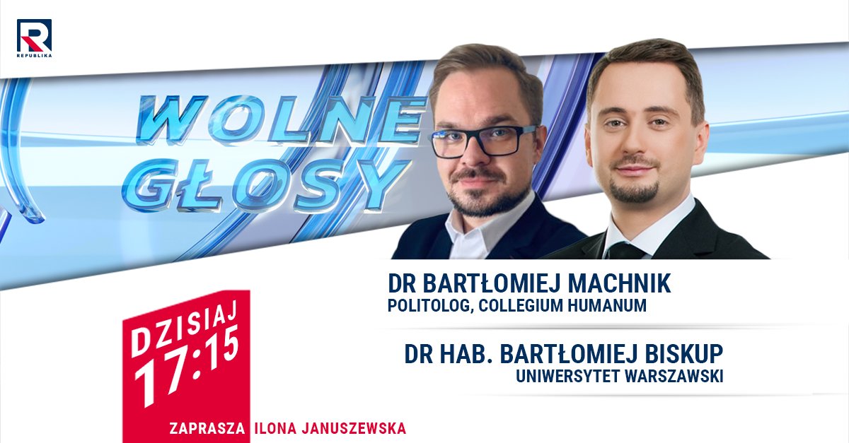 RepublikaTV's tweet photo. #WolneGłosy | #Zapraszamy na #proram z:
- @machnikbartek
- dr hab. Bartłomiej #Biskup
#włączprawdę #TVRepublika https://t.co/gxvQxQTnYz
