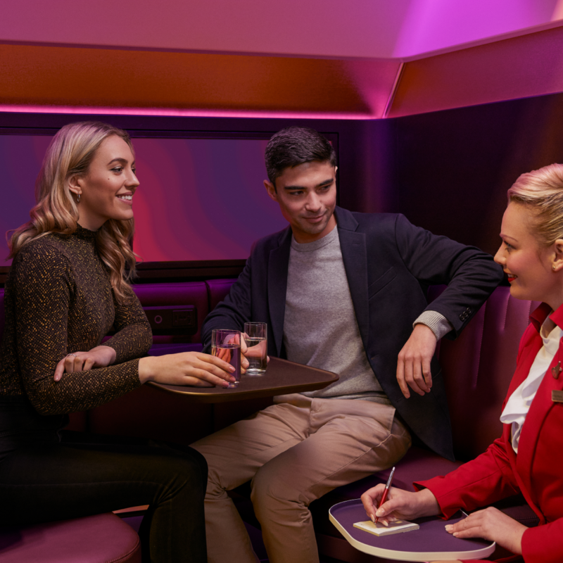 VirginAtlantic's tweet photo. Introducing The Booth, our brand new Upper Class social space, coming to our A350 leisure fleet from December 😍