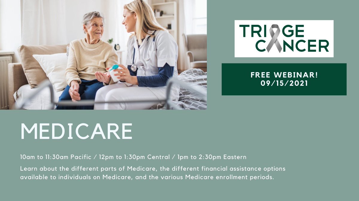ZEROCancer's tweet image. FREE webinar! Learn about eligibility, different parts of Medicare, how it works with other insurance, financial assistance options available, &amp;amp; the various open enrollment periods. Register at triagecancer.org/webinars 
#oncoalert #cancersm #hcsm #beyonddiagnosis