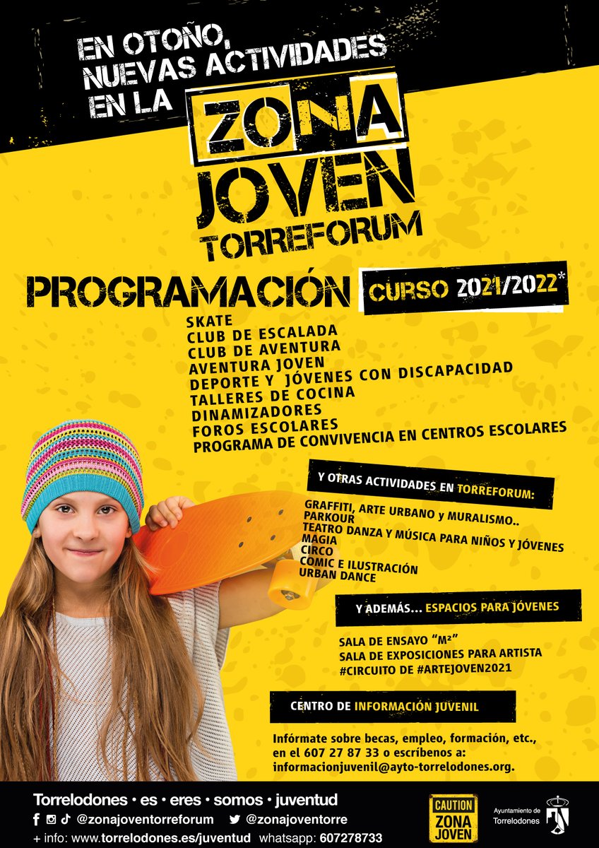 zonajoventorre's tweet photo. ¿Ya de vuelta en 🏡? Pues échale un ojo a todo lo que tenemos preparado para el próximo curso en la #zonajovenTorre #skate #escalada #urbandance #deporte #aventura #cocina y mucho más...
📢¡Mañana #3septiembre último día para hacer tu preinscripción! 
👉https://t.co/Rxw006aZWO https://t.co/TwNWOqipoB