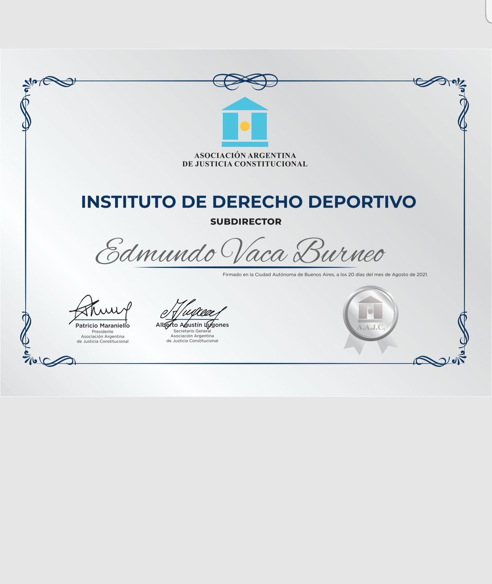 DrVaca's tweet photo. Honrado de esta designación. Gracias a la Asociación Argentina de Justicia Constitucional y al Director del Instituto Jose Emilio Jozami  por la confianza. Ser más para servir mejor. https://t.co/fnSk0KHuha