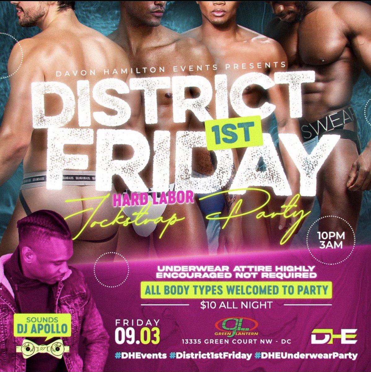 DH__Events's tweet photo. #RT π§π’π π’π₯π₯π’πͺ β’ 10pβ3a
#Distrist1stFriday #JockstrapParty
@GreenLanternDC β’ 1335 Green Court NE
π΅ Male GoGo Dancers
π $10 Entry All Night! includes cloths check
Underwear π‘π’π§ required but encouraged #UnderwearParty #DHEvents #DHE1stFriday #DCfreaks #DMVFreaks https://t.co/rhgvVBiUUm