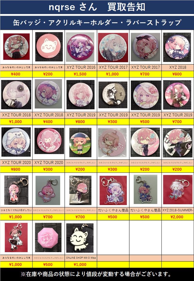 nqrse なるせ XYZ 2018 summer 缶バッジ 9点セット 缶バッジ なるせ XYZ nqrse final XYZ TOUR 2018 -SUMMER- | GOODS