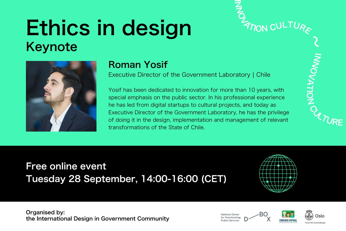 One of our keynotes for the webinar 'Ethics in design' in September is Roman Yosif @romanyosif, Executive Director at Laboratorio de Gobierno @labgobcl in Chile. Did you register yet for the webinar? conference.gebruikercentraal.nl/events/interna… #GovDesign #design #ethics