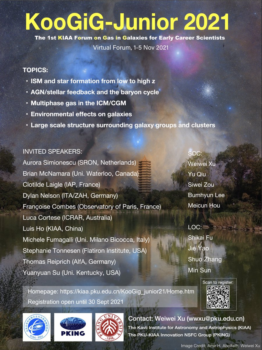 astro_Qiu's tweet photo. #KooGiG21
Join us and share your science at the 1st KIAA Forum on Gas in Galaxies for Early Career Scientists. Postdocs and graduate students are encouraged to register!

Forum dates: 1-5 Nov 2021
Submit your abstract by 30 Sept 2021
Link: https://t.co/K9o4FAVv9i

@astromeetings https://t.co/kiIrMfMuG7