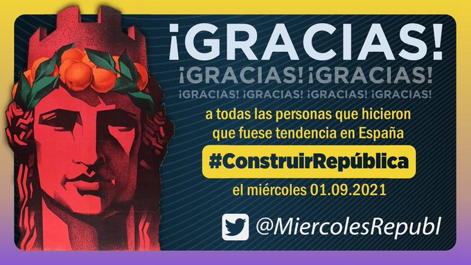 maricarmenvkas's tweet image. #BuenosDías Muchísimas gracias a tod@s por conseguir una vez más, que nuestro Hashtag #ConstruirRepública  fuese tendencia en España, durante muchas horas !! Sois un GRAN EQUIPO !!