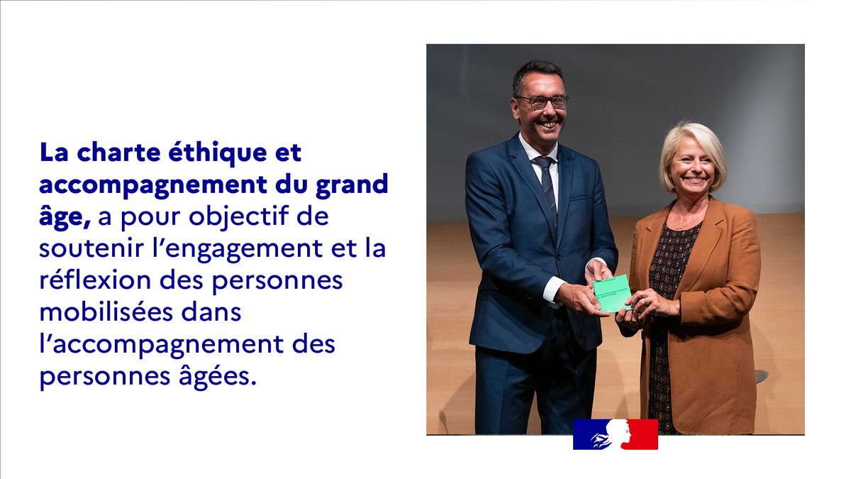Aujourd'hui, remise de la charte éthique et accompagnement du grand âge de <a href="/FGzil/">Fabrice Gzil</a> à <a href="/BrigBourguignon/">Brigitte Bourguignon</a>. 
➡️Objectif : soutenir l’engagement et la réflexion des personnes mobilisées dans l’accompagnement des personnes âgées en 10 points d'attention :