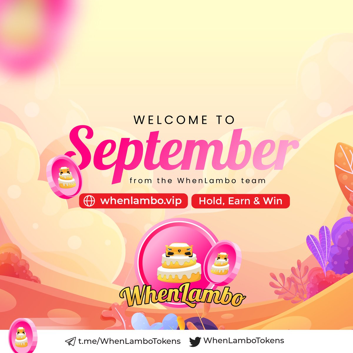WhenLamboTokens's tweet photo. What's NEW in September, #WhenLambo community?!

- #PlayToEarn Racing Game LAUNCH by 2nd Week 🏎️
- More RAFFLES with BIG prizes 🏆
- Delicious $CAKE REWARDS 🥞
- Introducing #NTFs 🃏

https://t.co/WECoC4jLHb

Have any questions? 🤔
https://t.co/Xl2xq1GcHY

#BSCGems #BSC #GameFi https://t.co/CQOyhayTVo
