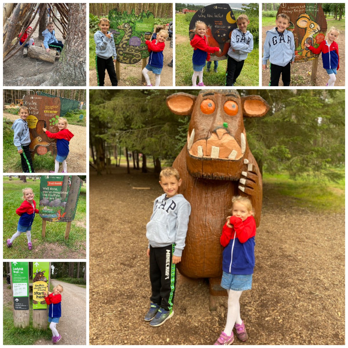 KateWard03's tweet photo. @LyndonGInfant - The Gruffalo has been found. Harriet was all excited trying to find him! Built a den on the way too! https://t.co/hyBrSR8gUE