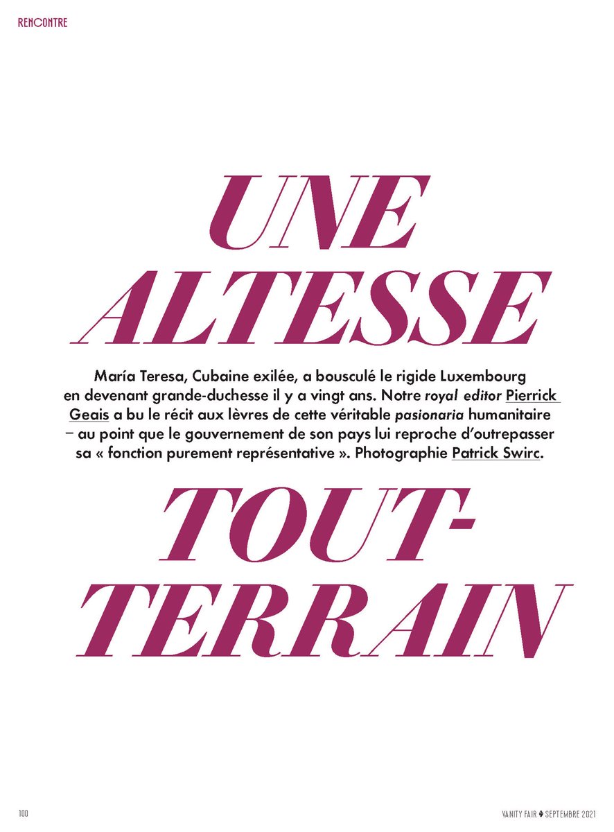 Grande-Duchesse Maria Teresa (@mariateresa_lux) on Twitter photo Merci <a href="/pgeais/">Pierrick Geais</a> pour ce trĂšs bel article dans le dernier <a href="/VanityFairFR/">VANITY FAIR FRANCE</a>
<a href="/bernstephane/">Stéphane Bern</a> <a href="/ChekebaH/">Chekeba Hachemi</a>
#grandeduchesse #vanityfair Merci <a href="/pgeais/">Pierrick Geais</a> pour ce trĂšs bel article dans le dernier <a href="/VanityFairFR/">VANITY FAIR FRANCE</a>
<a href="/bernstephane/">Stéphane Bern</a> <a href="/ChekebaH/">Chekeba Hachemi</a>
#grandeduchesse #vanityfair