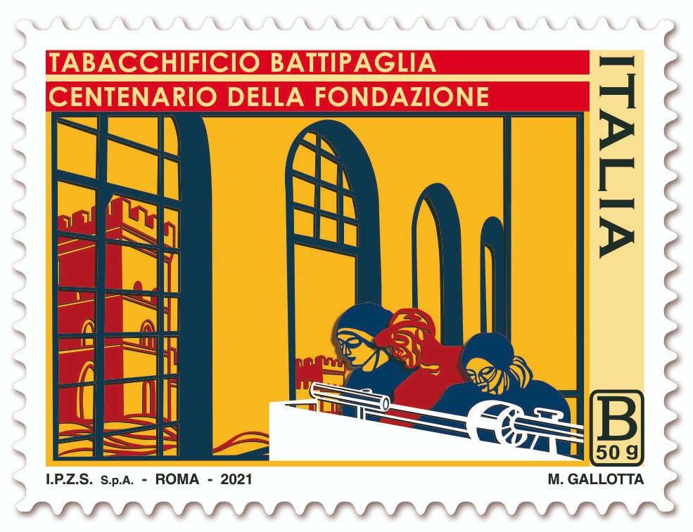 IPZS's tweet photo. 📌Abbiamo curato la #stampa in rotocalcografia del #francobollo dedicato allo storico Tabacchificio di #Battipaglia, emesso oggi da @MISE_GOV nel #centenario della fondazione. ✍️Il bozzetto riproduce un'opera dell'artista Marco Gallotta #filatelia @PosteNews https://t.co/lGzJvWSGal