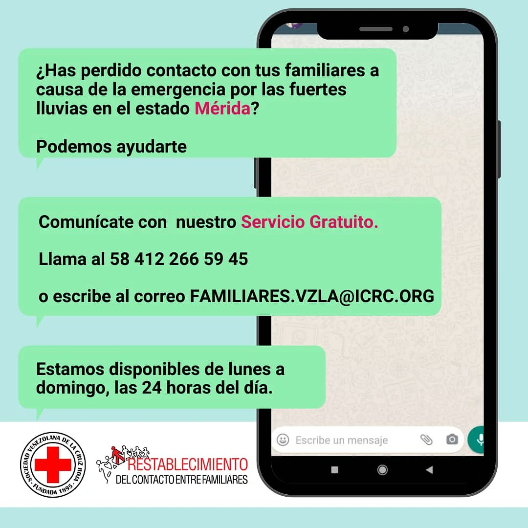 Rcf_aragua's tweet photo. Si aún no has podido contactar a tu familiar en #merida comunícate con nosotros, podemos ayudarte 
#RCF #CruzRojaVenezolana https://t.co/QHYSlFJ5pI