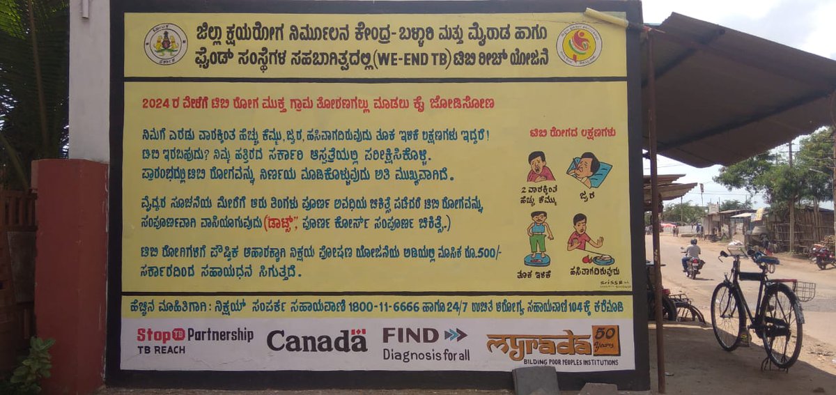FINDdx's tweet photo. Our WE-END TB project is enhancing access to #TB services in three districts of Karnataka🇮🇳. The latest initiative involves wall paintings, displaying content in the local language detailing TB symptoms, diagnosis, adherence, and significance of nutrition. https://t.co/SE9sQ9XIzU https://t.co/iibwvsYDXP