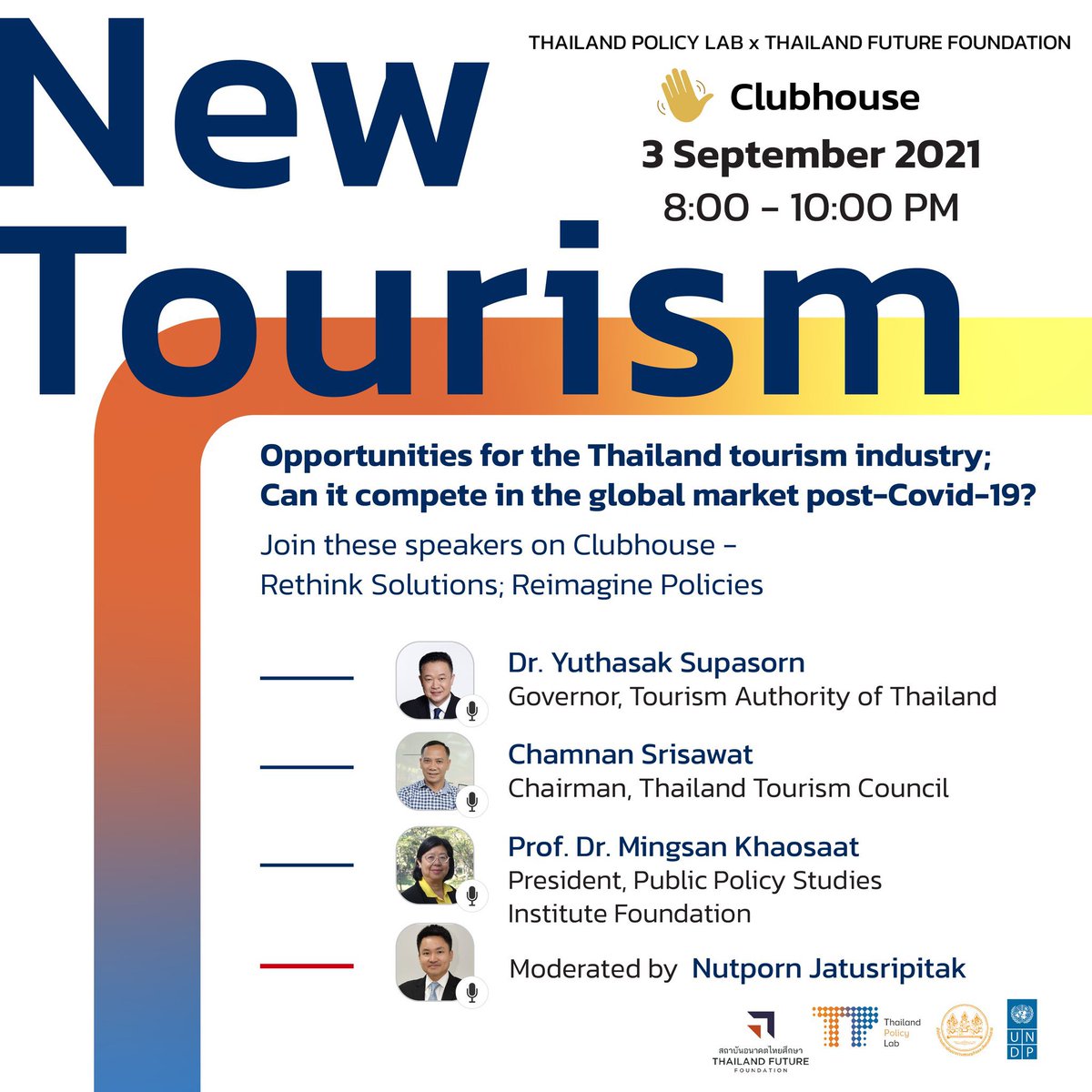 renaudmeyer's tweet photo. Join us on #Clubhouse tomorrow Friday 8pm BKK time for a policy dialogue on #NewTourism organized by @THPolicyLab & #ThailandFutureFoundation with @govyuthasak from @AmazingThailand and others to #RethinkSolutions & #ReimaginePolicies @UNDPThailand @UNThailand @UNWTO https://t.co/UtIlJaLrkm