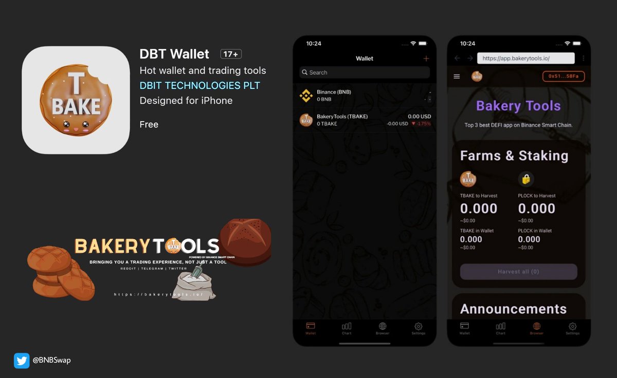 BNBSwap's tweet photo. The BAKERYTOOLS Mobile hot wallet and app is now LIVE on IOS 🔥

User's can now hold, trade, analyse all in one place on the @BakeryTools mobile app!
https://t.co/StUS2NyDqY

#BinanceSmartChain #BNB $BNB #BSC #TBAKE $TBAKE #DeFi #BSCGem #BNBswap https://t.co/1LxOrhuKco