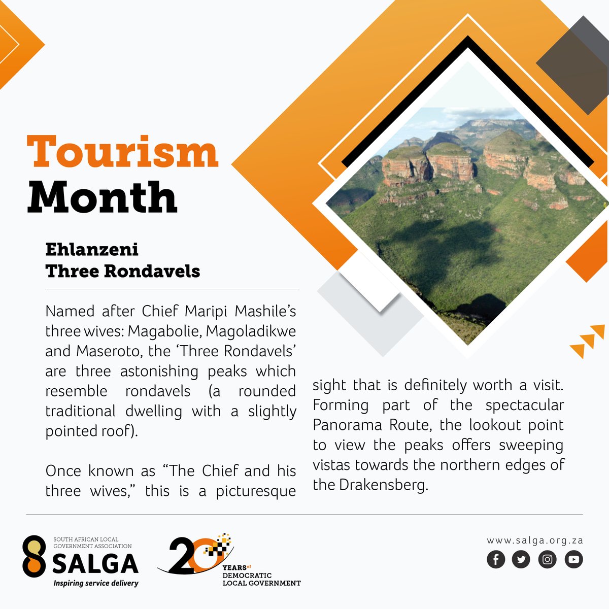SALGA_Gov's tweet photo. 1/4Tourism Month is celebrated annually in September to highlight South Africa’s diverse tourism offerings as well as the sector’s significant contribution to the country’s economy. @Tourism_gov_za
#tourismmonth2021
#20yearsofdemocraticlg
#InspiringServiceDelivery
#HeritageMonth https://t.co/xgkbEgNxzQ