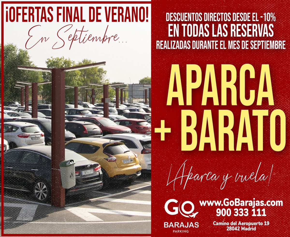 gobarajas_'s tweet photo. 💥¡Comenzamos #Septiembre con #Ofertas!

✈️¿Tienes pensado #viajar próximamente desde Barajas? ✅En GoBarajas ¡𝗧𝗢𝗗𝗔𝗦 las reservas realizadas durante el mes de Septiembre tienen premio!

👉𝗗𝗲𝘀𝗰𝘂𝗲𝗻𝘁𝗼 𝗱𝗶𝗿𝗲𝗰𝘁𝗼 ya en https://t.co/WiGlfVIlk2 https://t.co/feZF2eXTBM